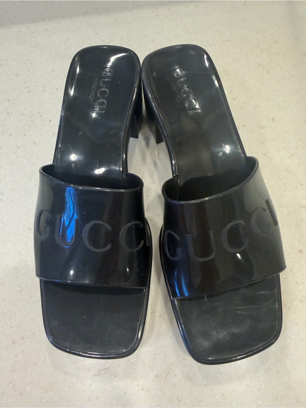 Gucci Black Square Toe Rubber Mules
